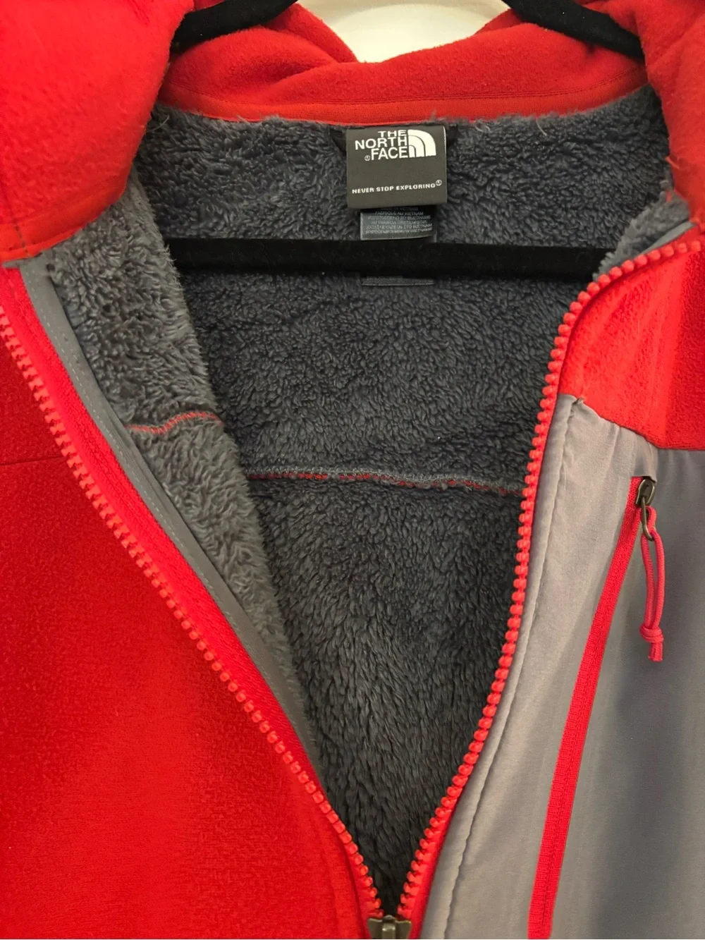 The North Face Red Fleece Jacket with Gray Chest Panel